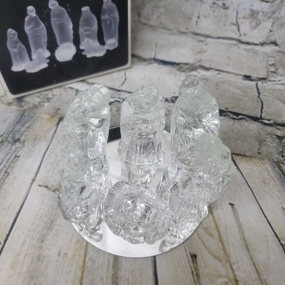 Vtg Glass Nativity Set By Gorgeous Designs Inc 6 Piece Clear With Mirror 7471 - Picture 3 of 9
